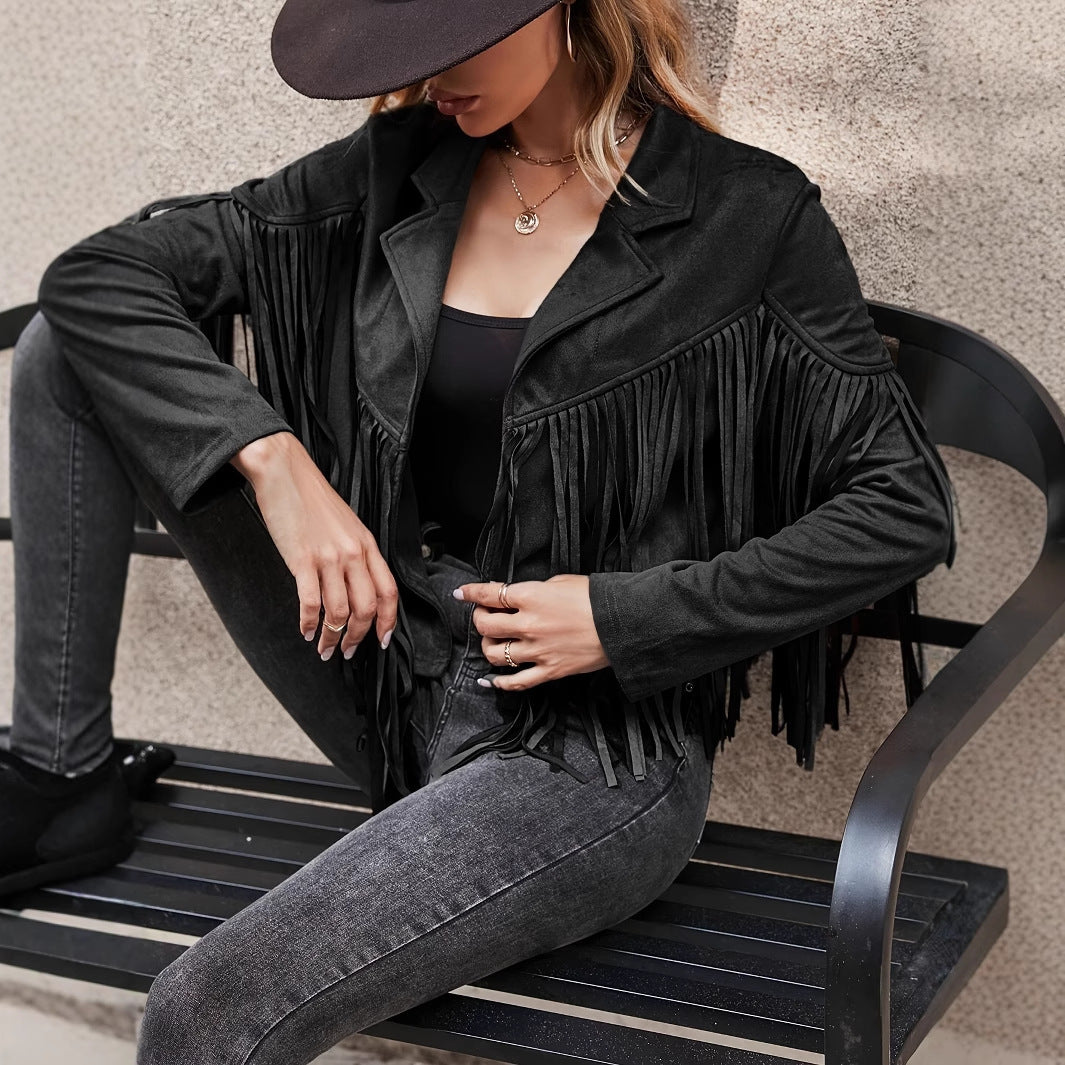Spring And Autumn Casual Fringe Regular Sleeve Lapel Regular Women's Everyday Jacket