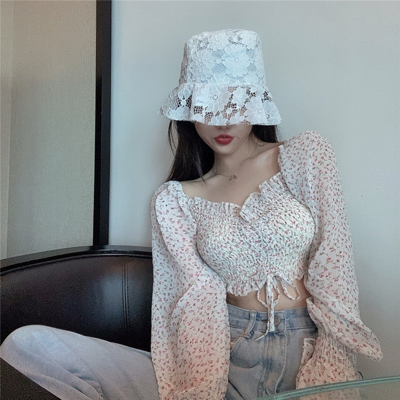 Floral Off-Shoulder Drawstring Crop Top For Women's