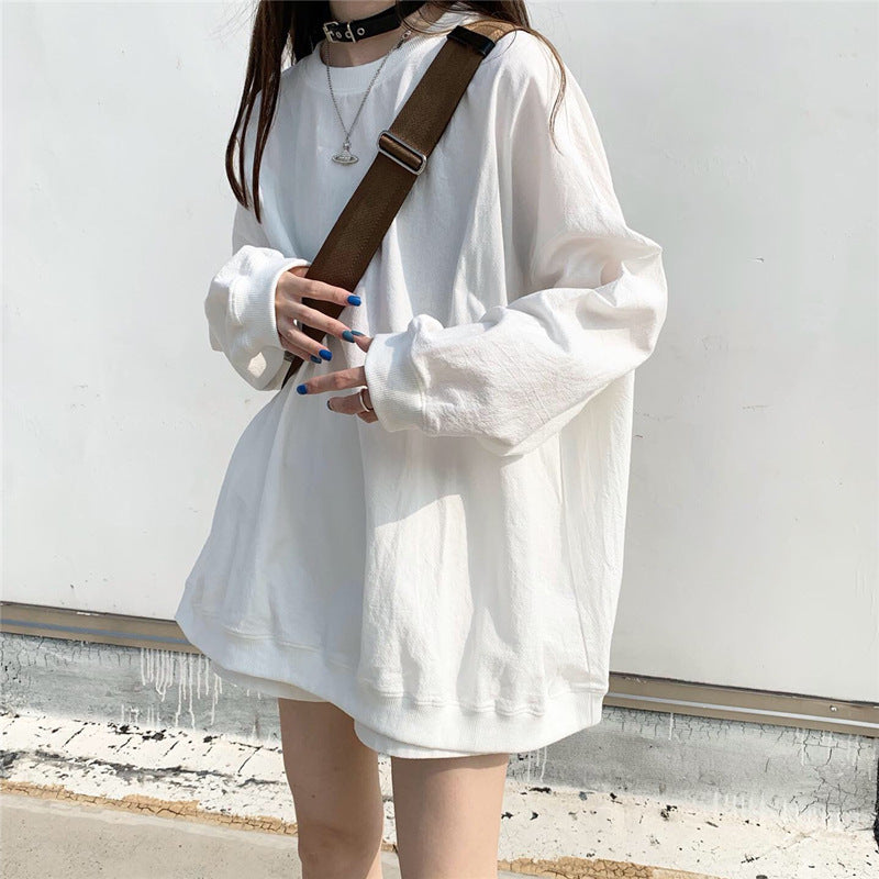Korean Style Bf Loose White Hoodie T-Shirt