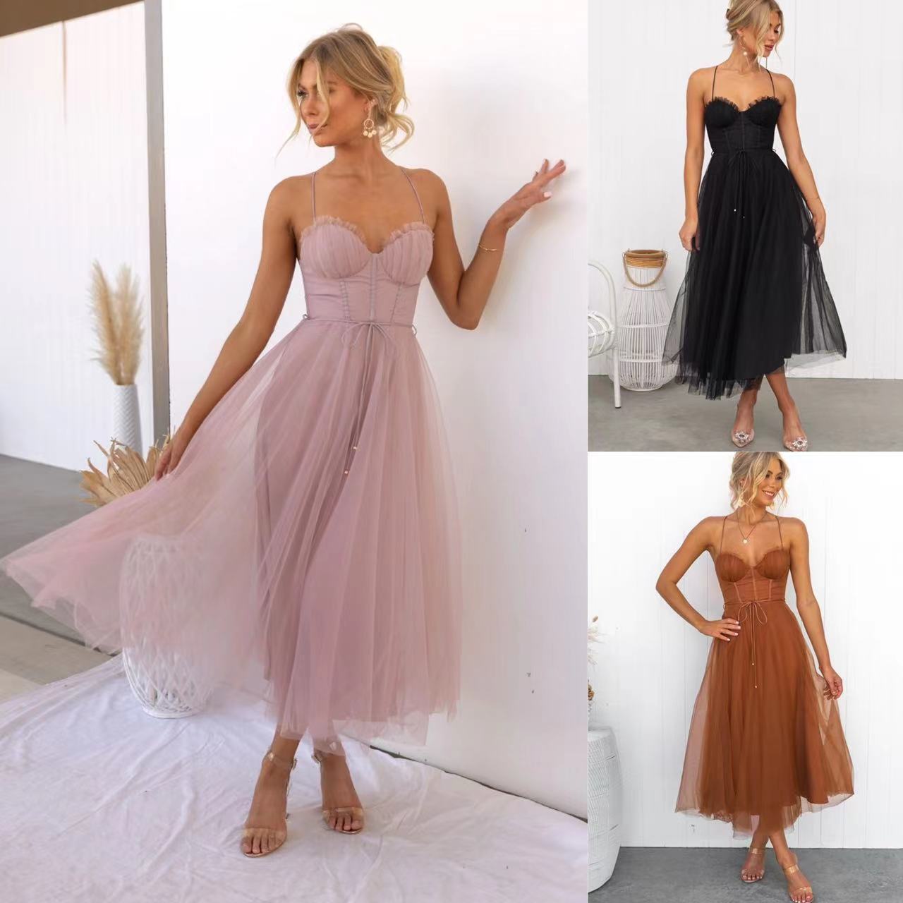 Temperament Camisole Mesh Party Evening Dress For Women's