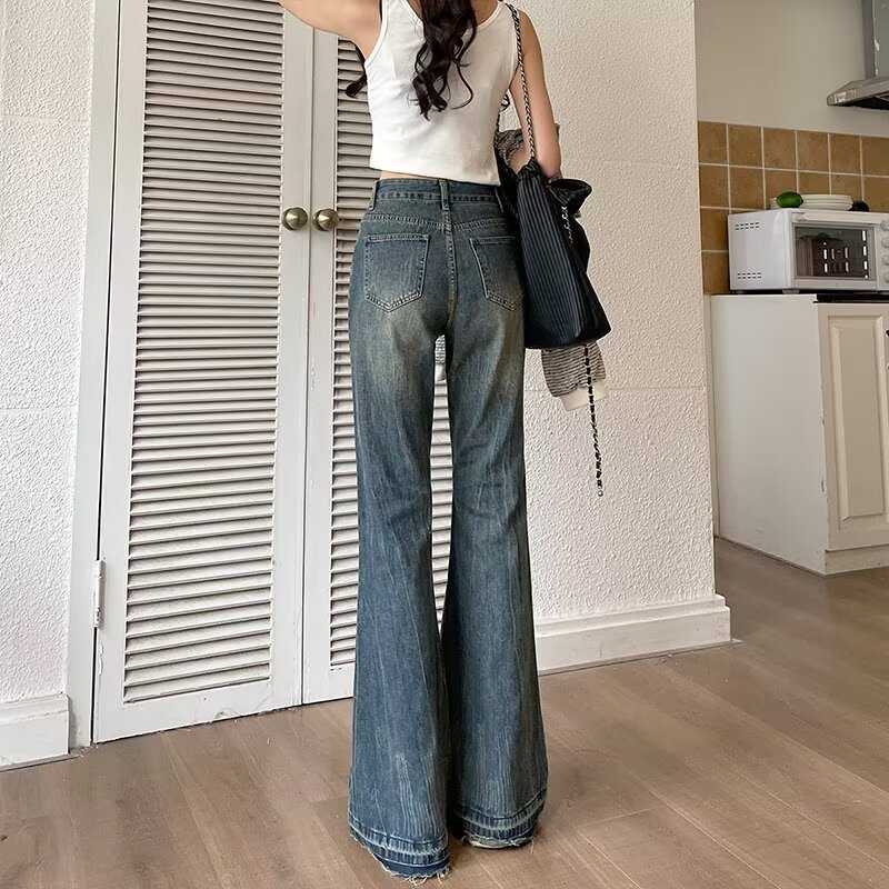 Retro Loose Flared Denim Jeans For Women's