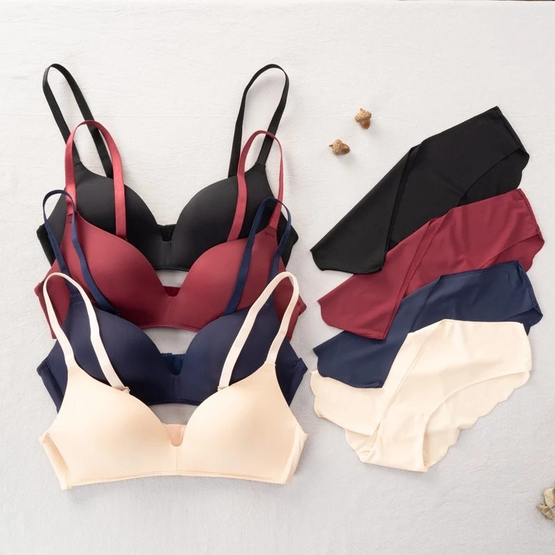 Invisible Edge Hipster Briefs Soft Stretch Seamless Low Rise Briefs Fashion Seamless Gather Girls Bra Set