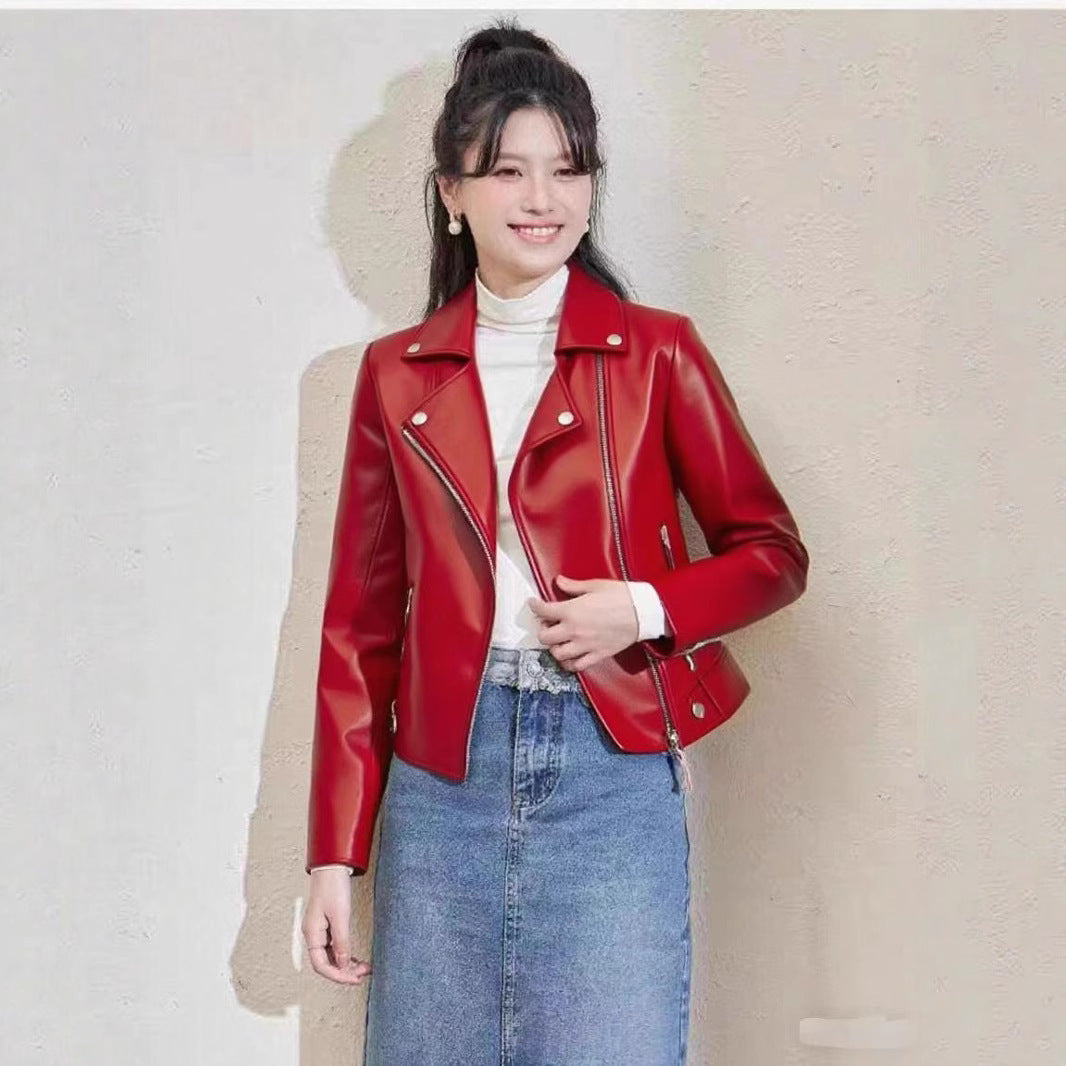 Pu Motorcycle Leather Short Korean Slim Fit Plus Size