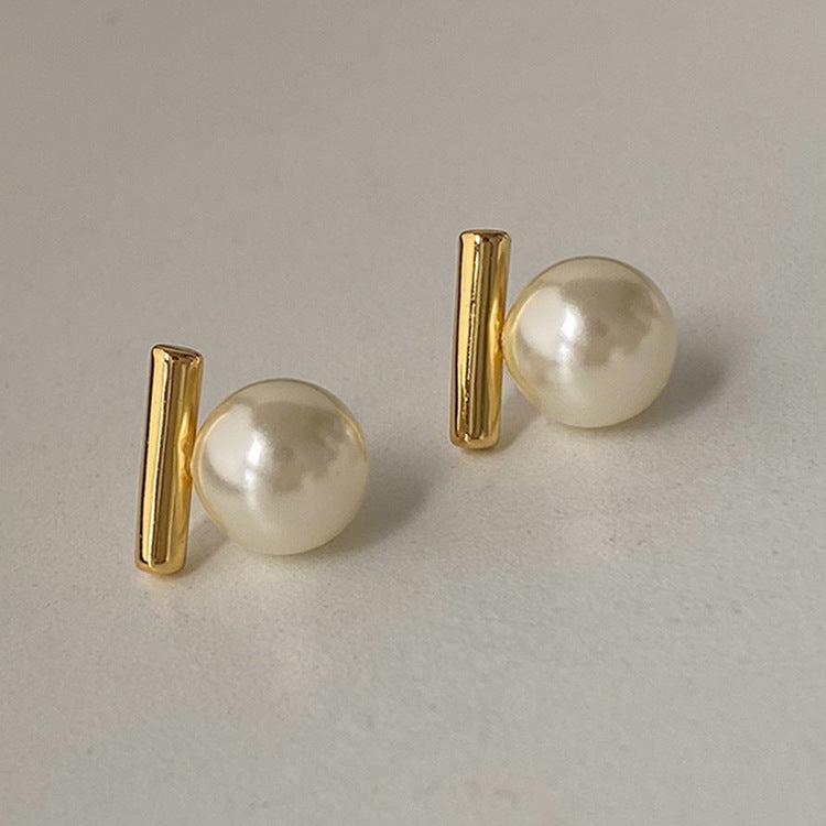 Minimalist Pearl & Bar Drop Earrings | Chic Everyday Jewelry Women's Metal Pearl Stud Earrings