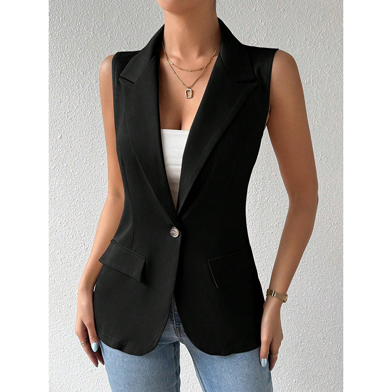 Sleeveless Vest Blazer Casual Open Front Work Office Tops Jacket
