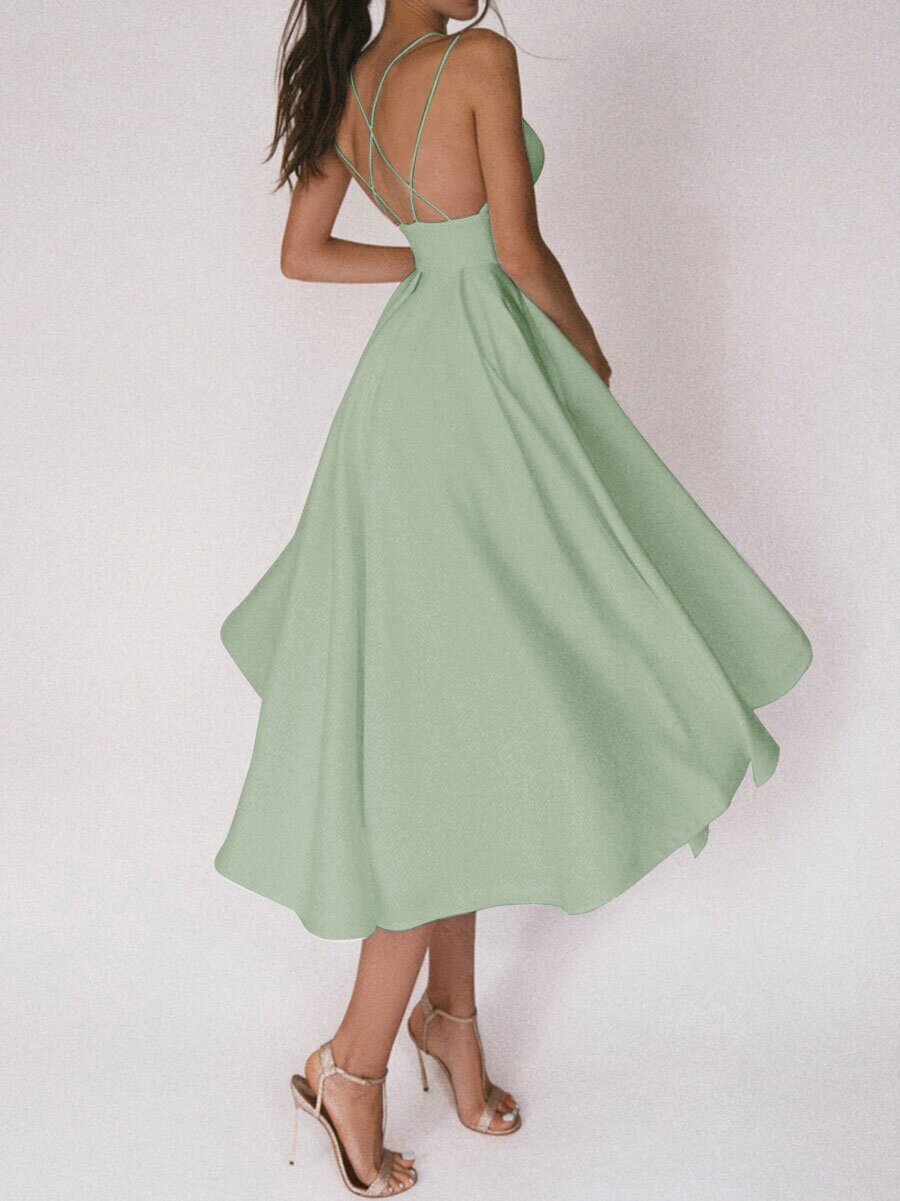 Elegant Sweetheart Neck A-Line Midi Dress Sexy V-neck Suspender Dress Summer Fashion A-Line Long Dresses For Women