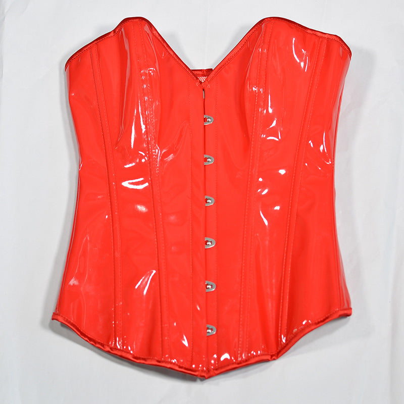 Sexy Black Patent Leather / Faux Leather Over bust Corset Bright Pitot Chest Shaping Clothes