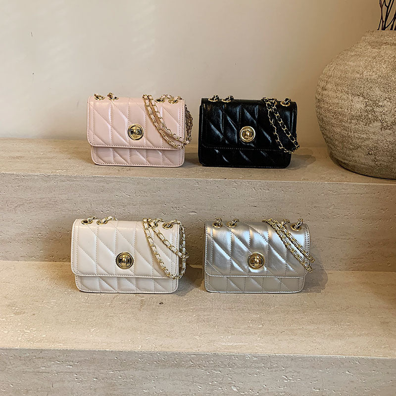 Elegant Diamond Lattice Pattern Crossbody Purse Women's Fashion Thread Chain Shoulder Bags Casual Messenger Bag