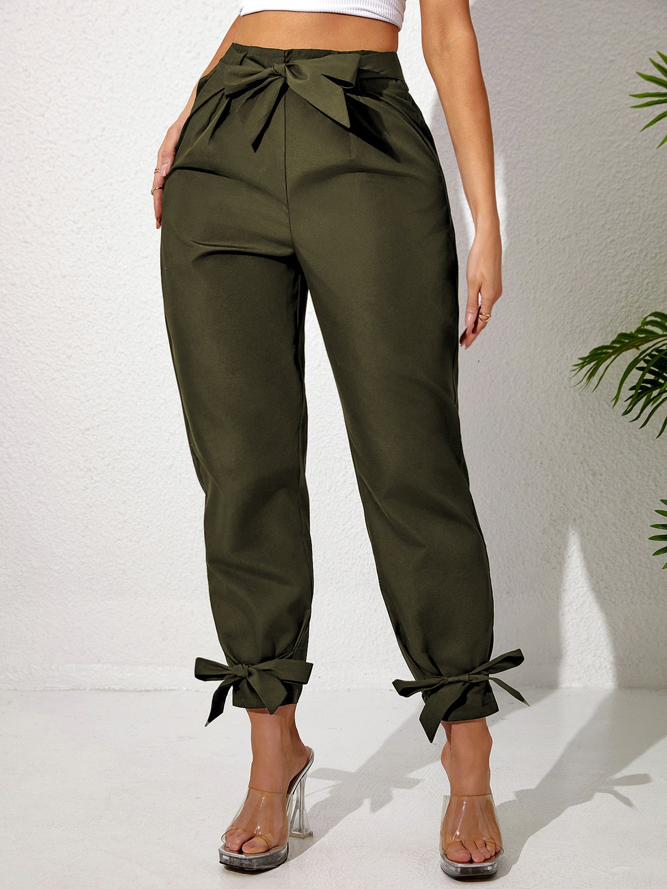 Plus Size Ankle Strap With Fungus Edge Casual Women's Pants