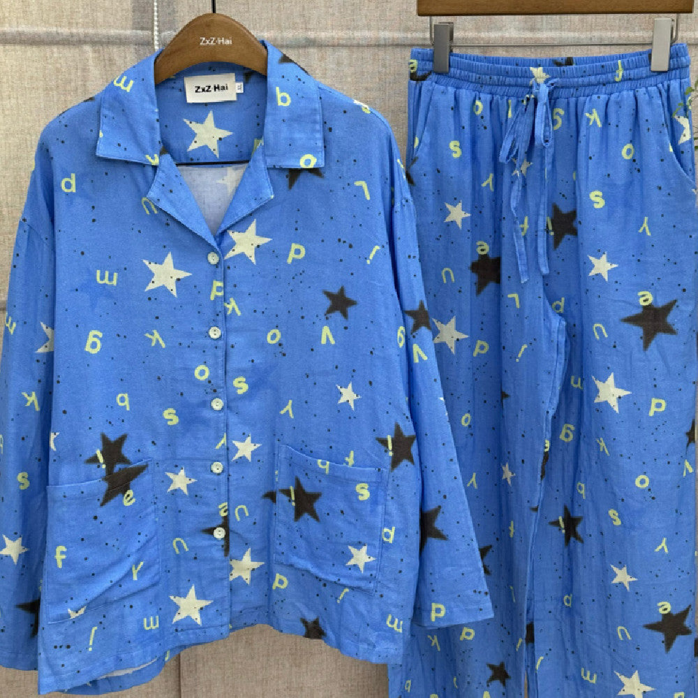 Cotton Pajamas Korean Style Cotton Homewear Can Be Worn Outside Simple Set