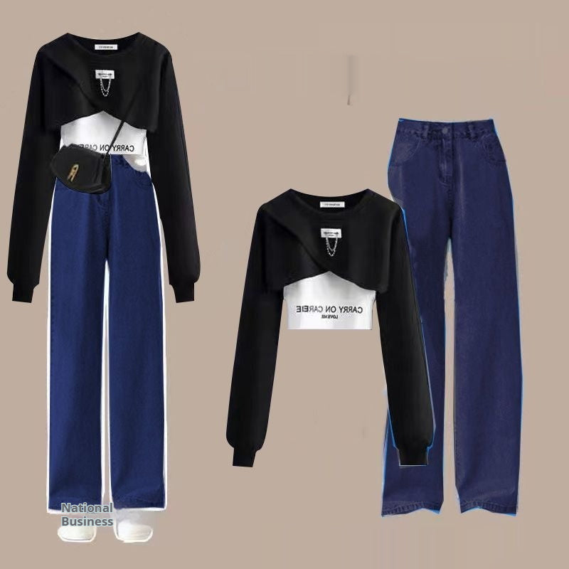 Autumn Suit Women's Wide-leg Pants Three-piece Sling Sweater Loose