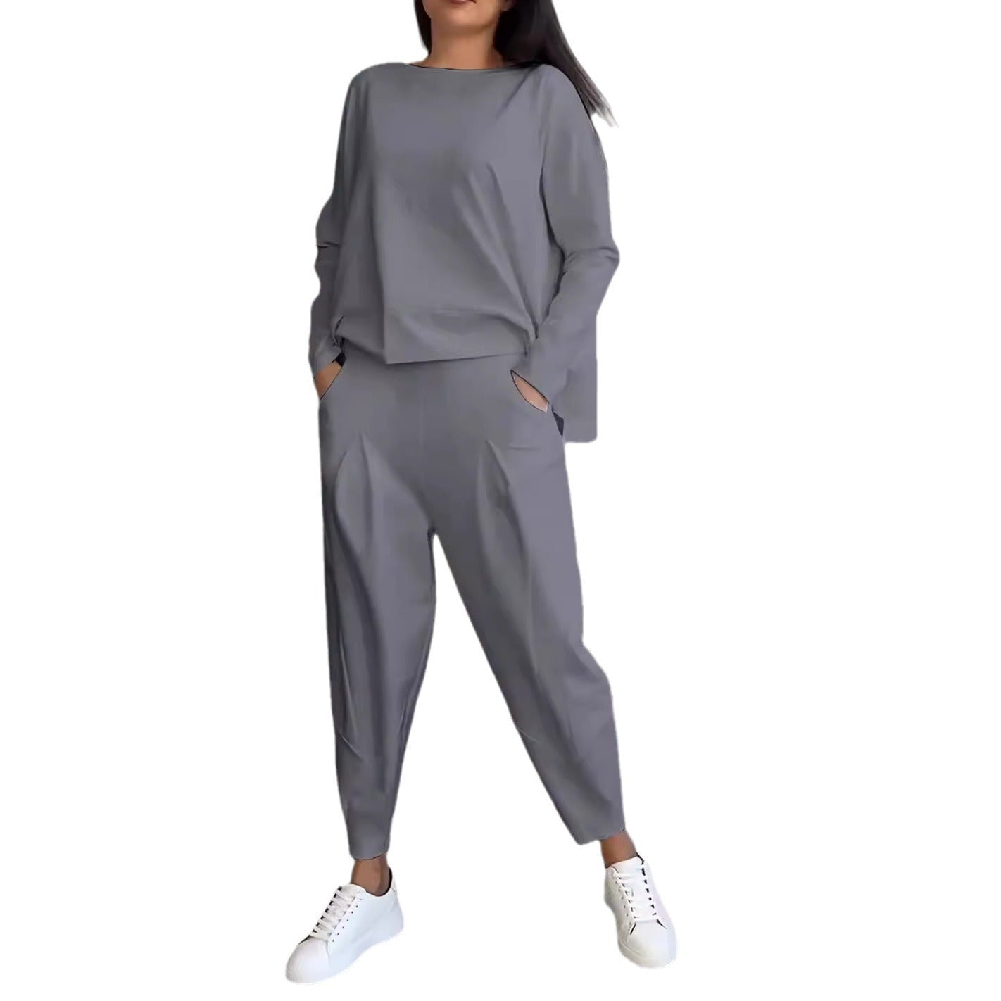 Chic Everyday Coord Set – Style Meets Comfort Women's Irregular Design Long-sleeved Sweater Harem Pants Suit