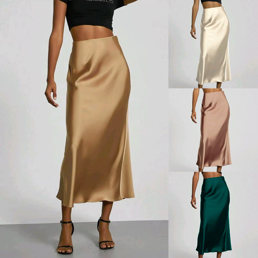 Silk Satin Slim Fit Sheath Skirt For Women's
