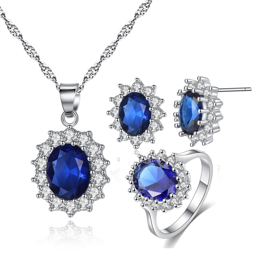 Elegant Radiance Jewelry Sets – Sparkle in Every Color Blue Red Yellow Green Purple White Gemstone Zircon Necklace Suit