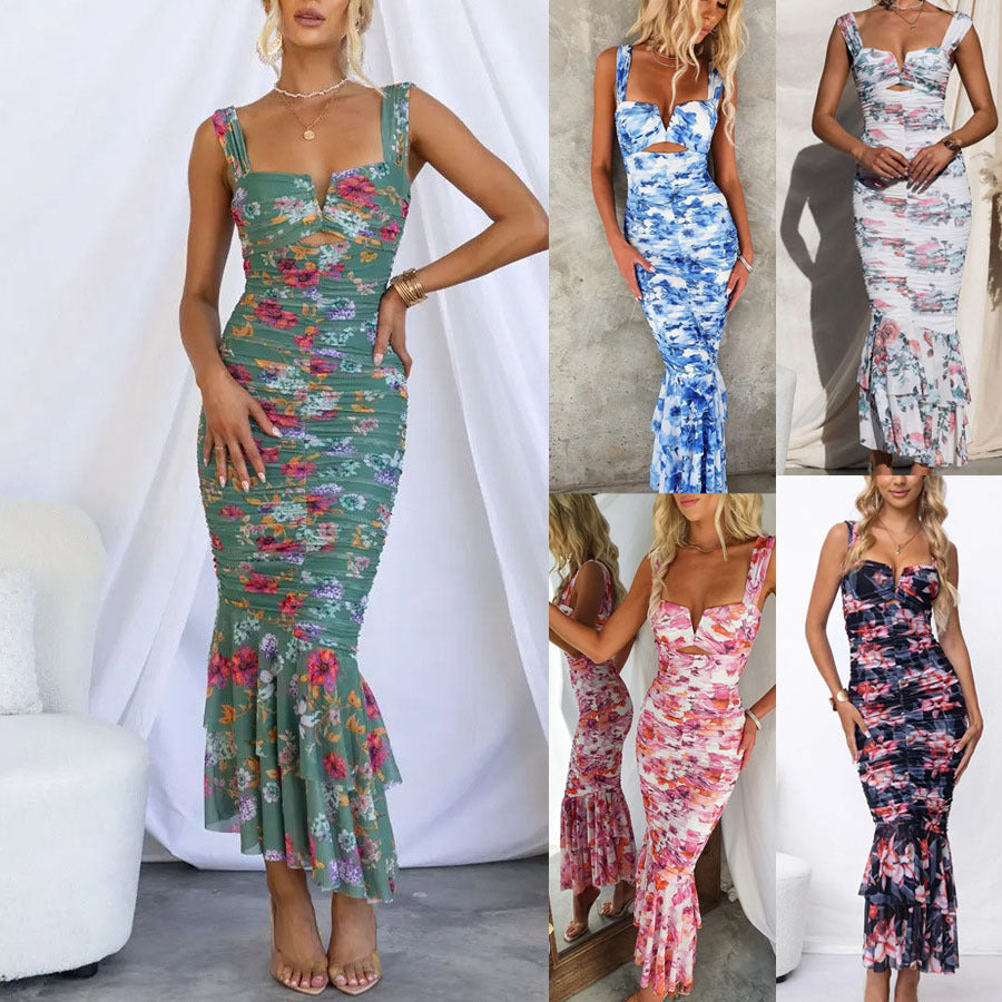 Classic Printed Casual Sling Bodycon Dress