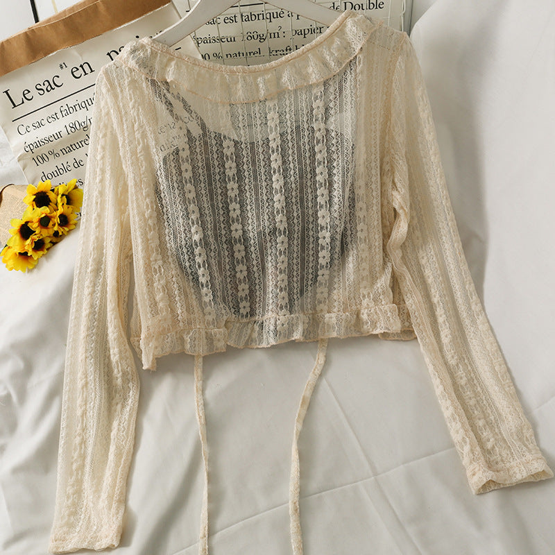 Short Bellyband Camisole Lace-up Ruffled Loose Lace Sunscreen Shirt