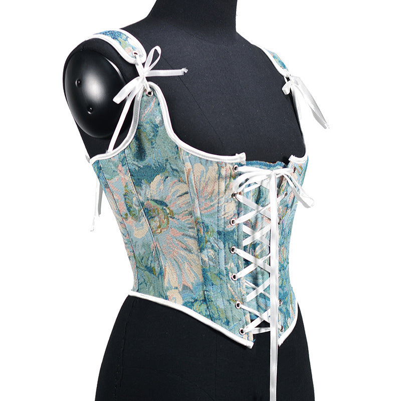 Fairy core / Princess Core Floral Over bust Corset Fashion French Strap Vest Women's Top