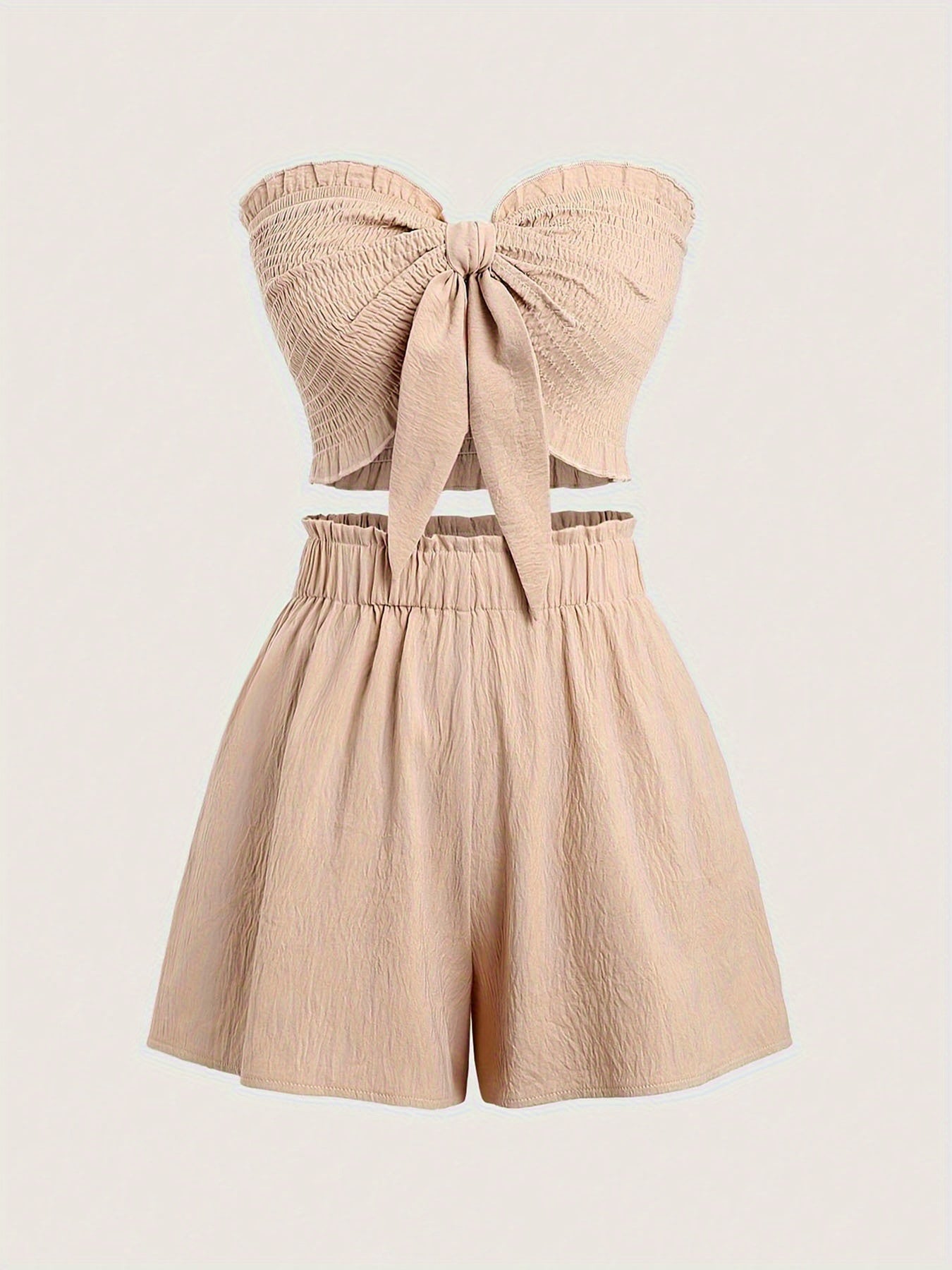 Elegant Resort Party Sleeveless Two-Piece Set Sexy Slim-Fit Stretch Wrap Top With Matching Shorts