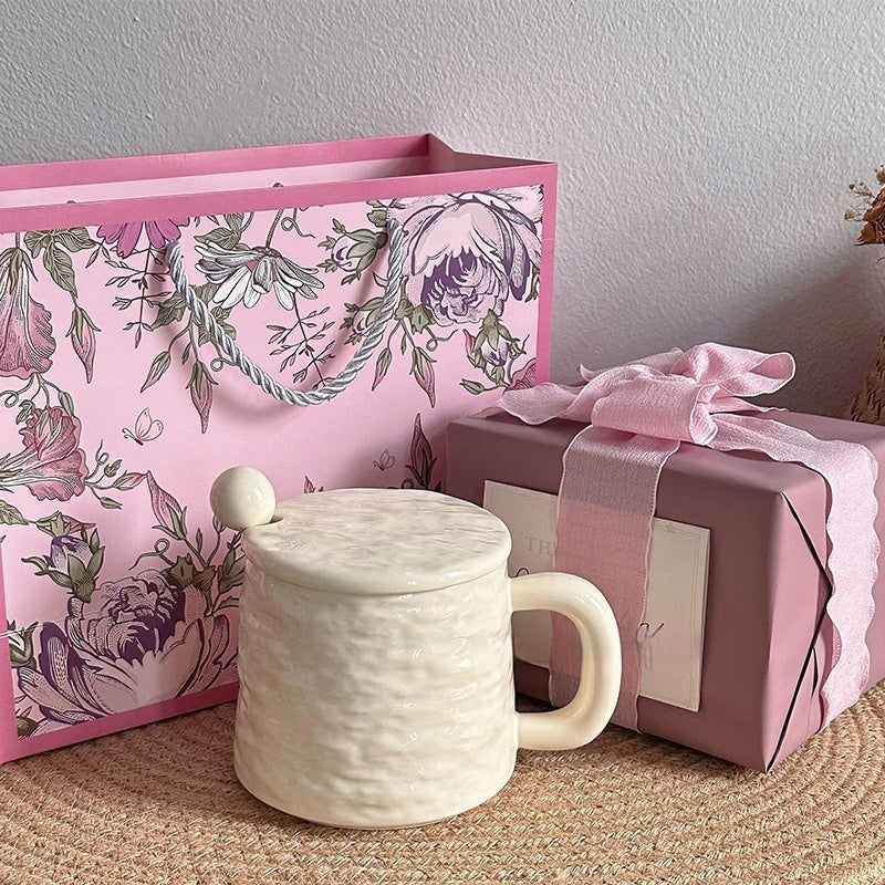 Textured Ceramic Mug & Spoon Gift Set with Bag Rock Textured Ceramic Coffee Niche Mug
