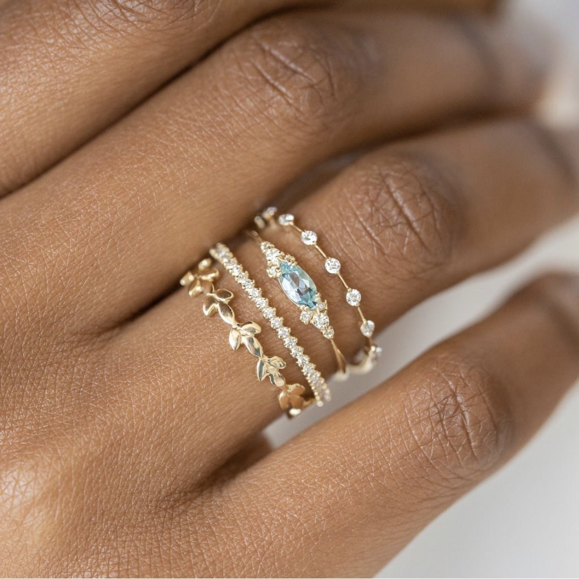 Square Zirconium Four-piece Diamond Ring