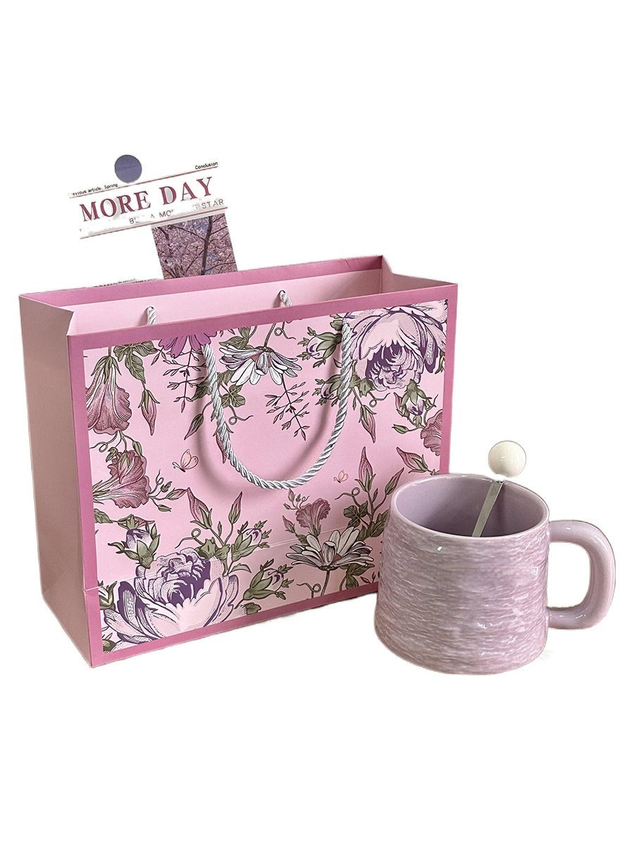 Textured Ceramic Mug & Spoon Gift Set with Bag Rock Textured Ceramic Coffee Niche Mug