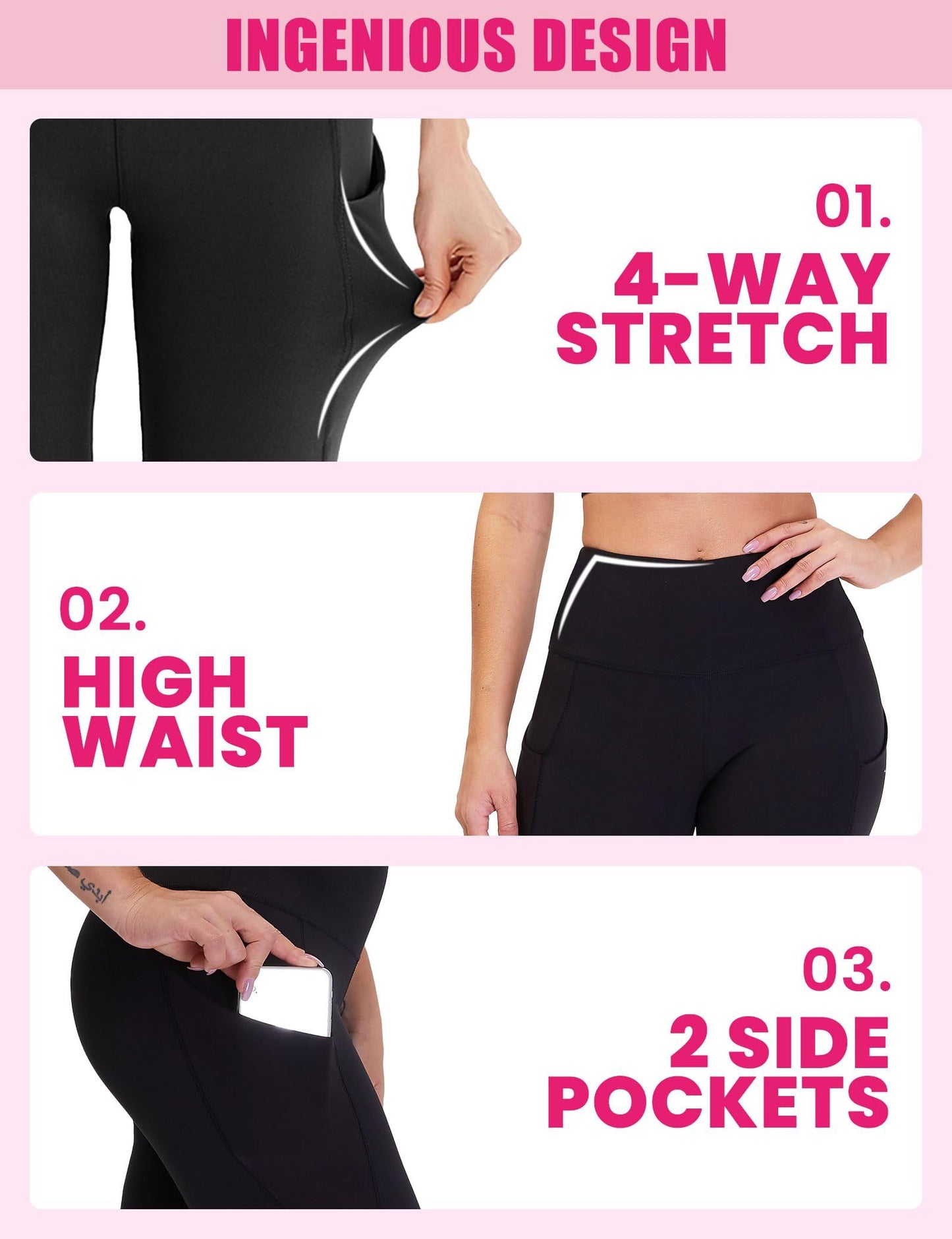 Yoga Pants - Cropped High-waisted Slanted Pockets, 3 Pieces Of Polyester Double Mill, Black Polyester Double Mill, Light Blue, Polyester Double Mill In Bean Paste