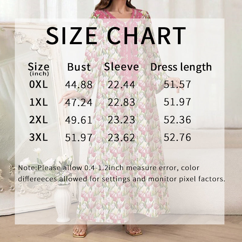 Elegant Pink Floral Print Maxi Dress Vacation Style Long Sleeve A-line Flowy Dress