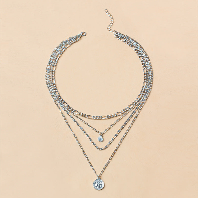 4-Layered Coin Pendant Necklace Set – Boho Chic Statement Jewelry for Women's