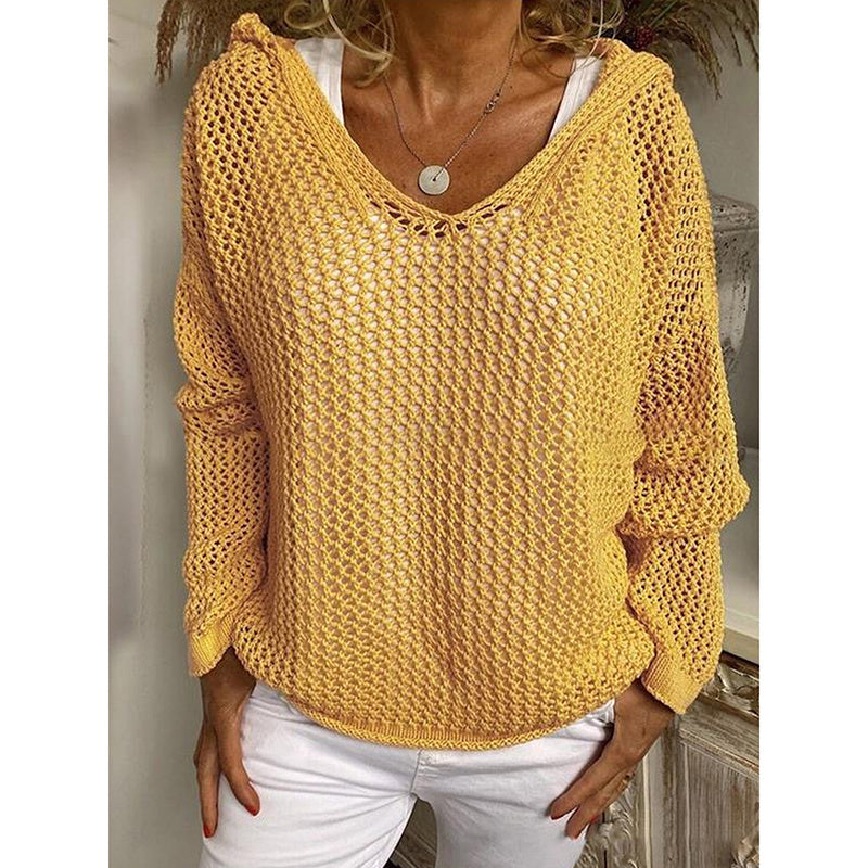 Fall Hoodies Sweater Knit V Neck Tops Casual Long Sleeve Pullover Shirts Women