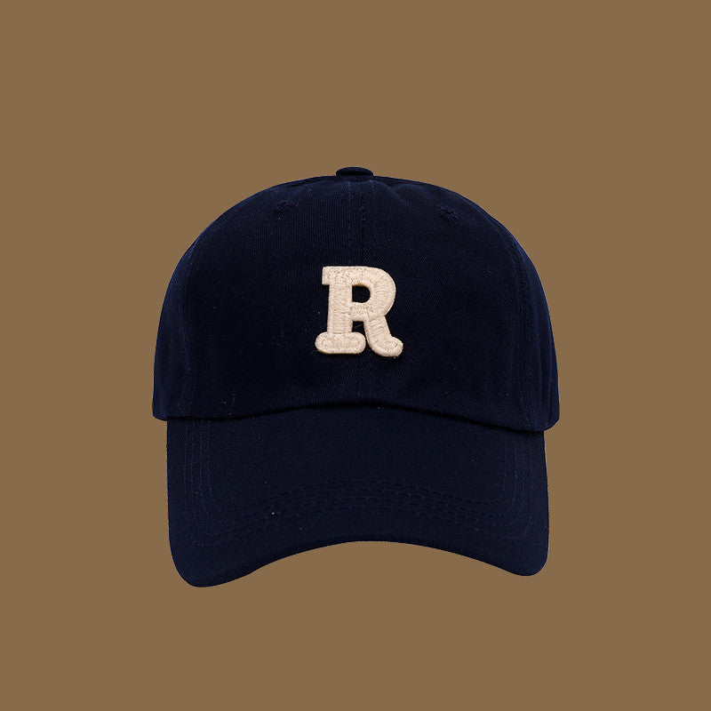 Adjustable Solid Color Sports Cap with "R" Women's Men's Korean Style Soft Top