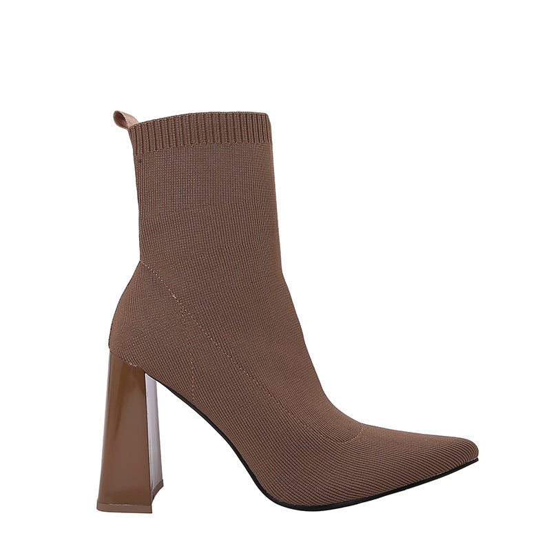 Geometric High Heel Chunky Heel Retro Ankle Boots Elastic Socks Boots Women