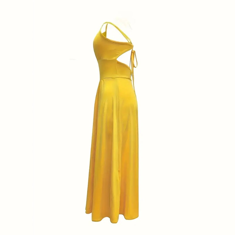 Sexy Deep V Neck Maxi Dress Spaghetti Strap Sleeveless Backless High Slit Long Dress