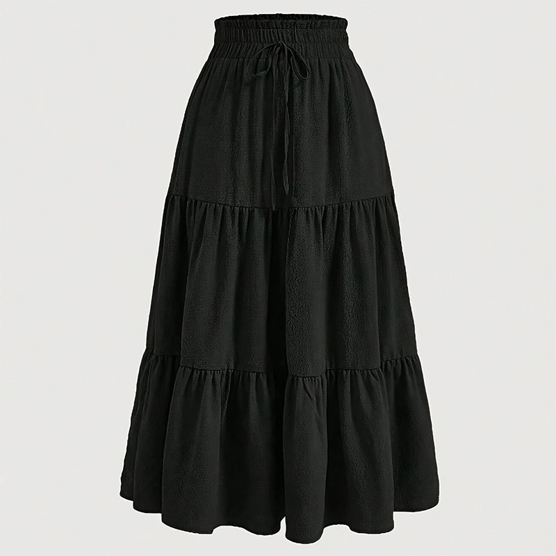 Solid Color High-Waist Knot Detail Flowy Pleated Midi Skirt - Elegant A-Line Skirt For Spring Summer