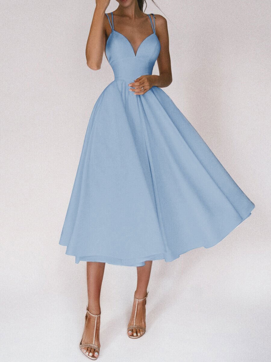 Elegant Sweetheart Neck A-Line Midi Dress Sexy V-neck Suspender Dress Summer Fashion A-Line Long Dresses For Women