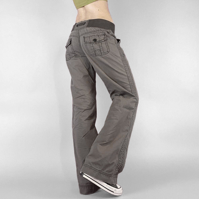 Pocket Contrast Color Thread Waist Head Made Old Low Waist Straight Jeans