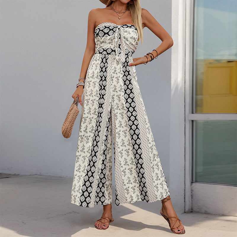 Sleeveless Tube Top Printed Jumpsuit For Women's