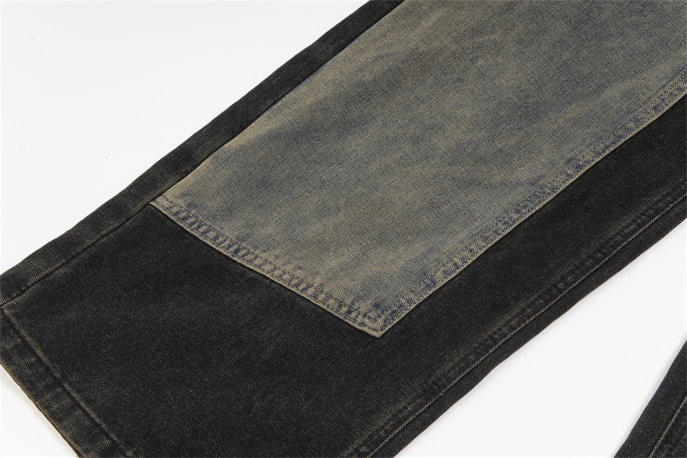 Raw Edge Revival – Two-Tone Panel Utility Jeans High Street Design Jeans For Men And Women