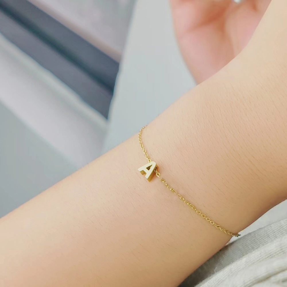 Minimalist Initial Charm Bracelet – Personalized Elegance in Gold & Silver 26 Letters Fashion Personality Stainless Steel Letter Bracelet