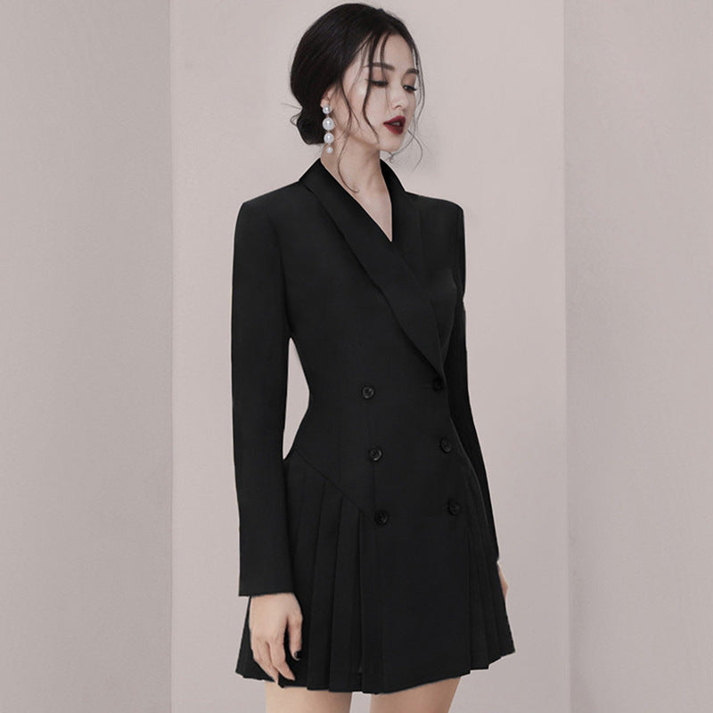 Elegant Office Black Suit Casual Short Dress For Women's