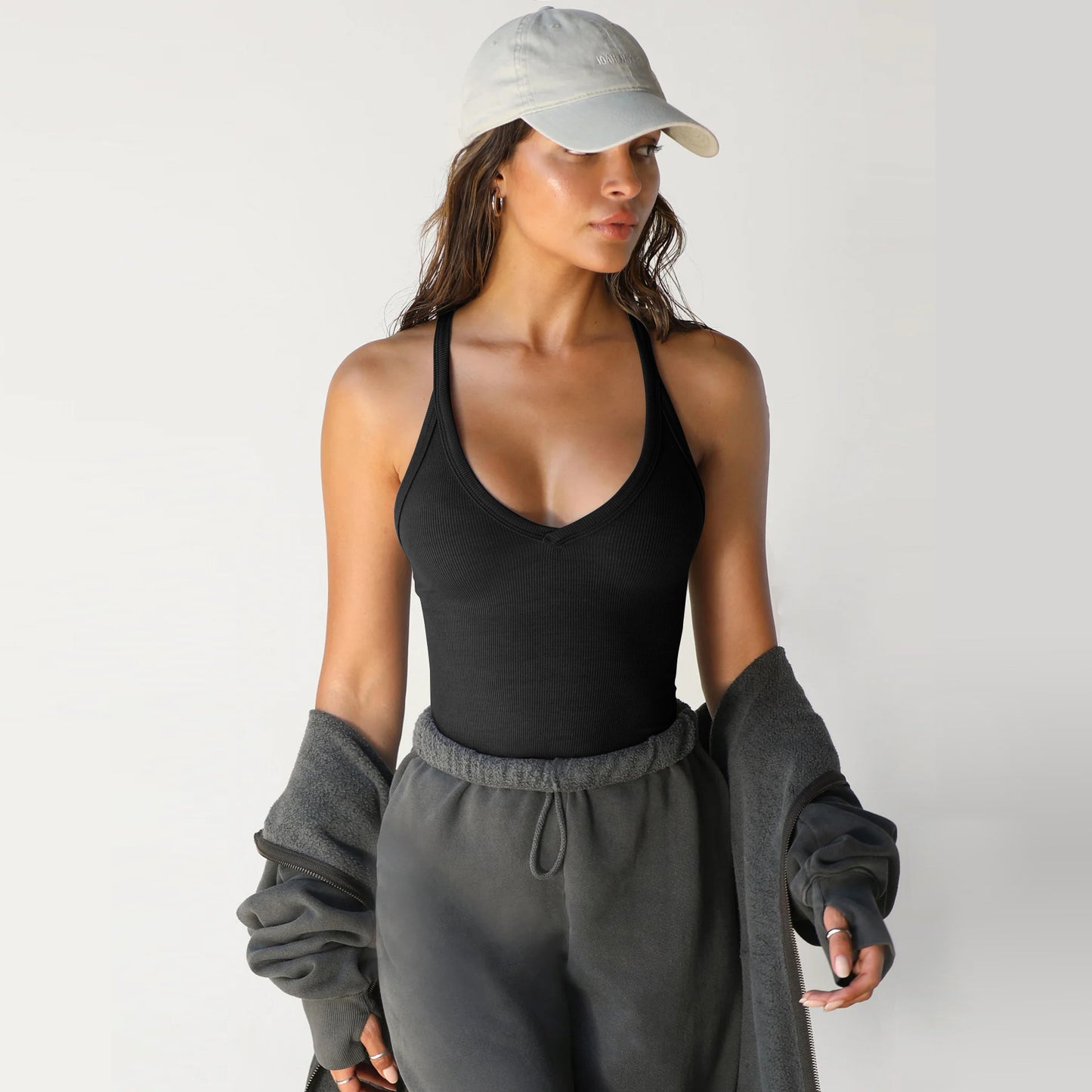 Comfort Fit High Neck Ribbed Bodycon Top Spring Knitted Vest Sexy Slim Top Women's Clothing