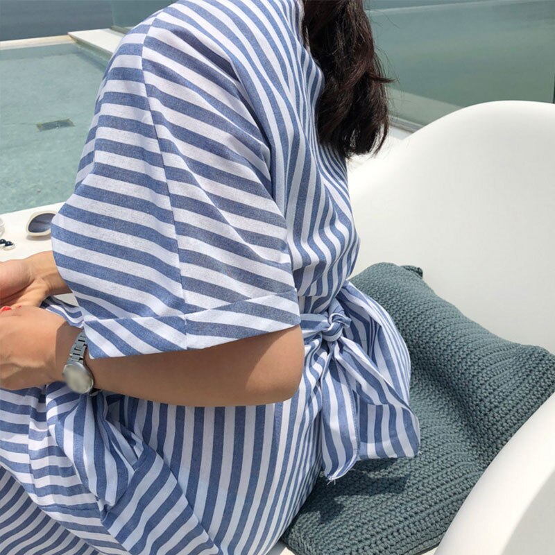 Striped cross-tie dress with front slit skirt for Women