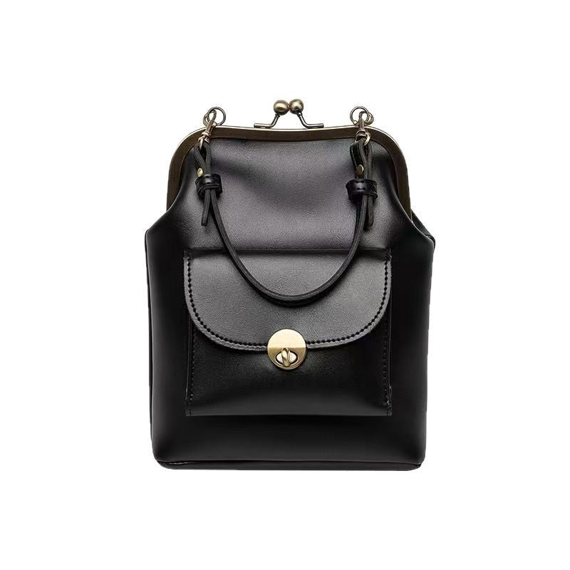 Vintage Inspired Frame Handbag with Front Pocket & Top Handle