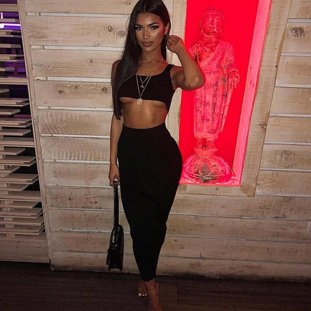 Summer Knitted Vest Cropped Crop Top Set