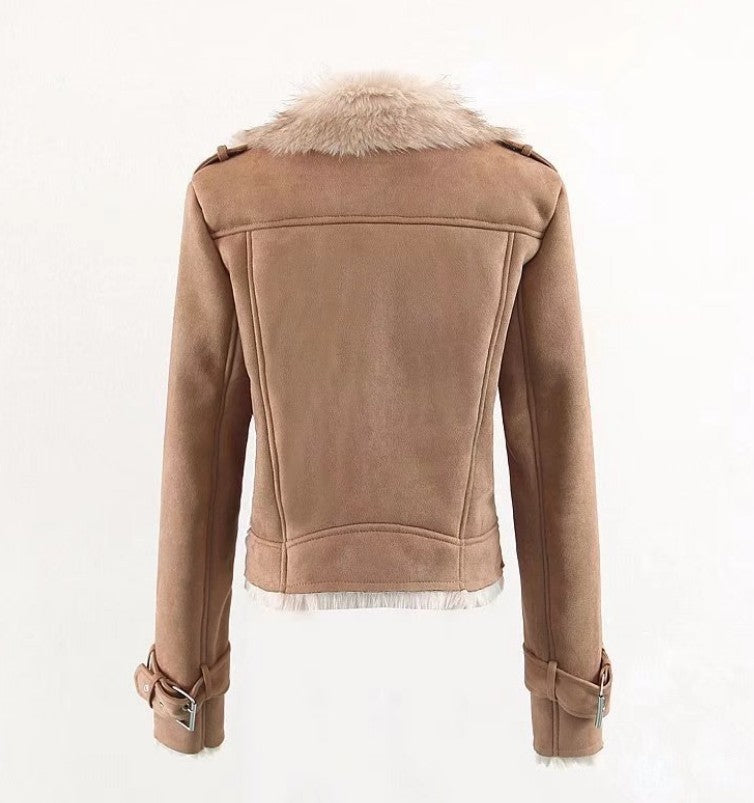 Faux Shearling Suede Jacket European And American Women's Dresses
