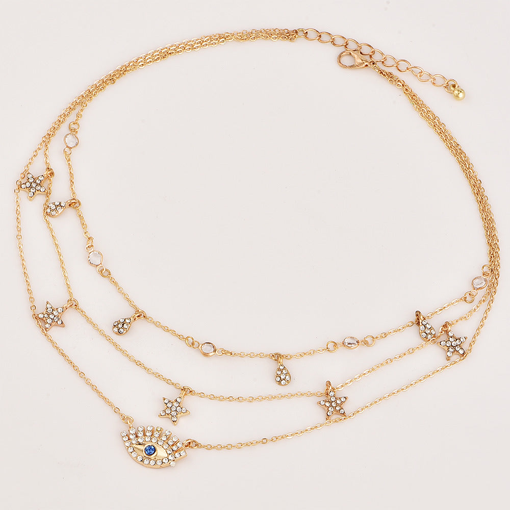Boho Layered Star & Evil Eye / Cross & Coin Pendant Necklace Bls-miracle Multilayer Necklace for Women Long Chain Turkish Eye Pendant Necklaces Trendy Crystal Star Water droplets Necklaces