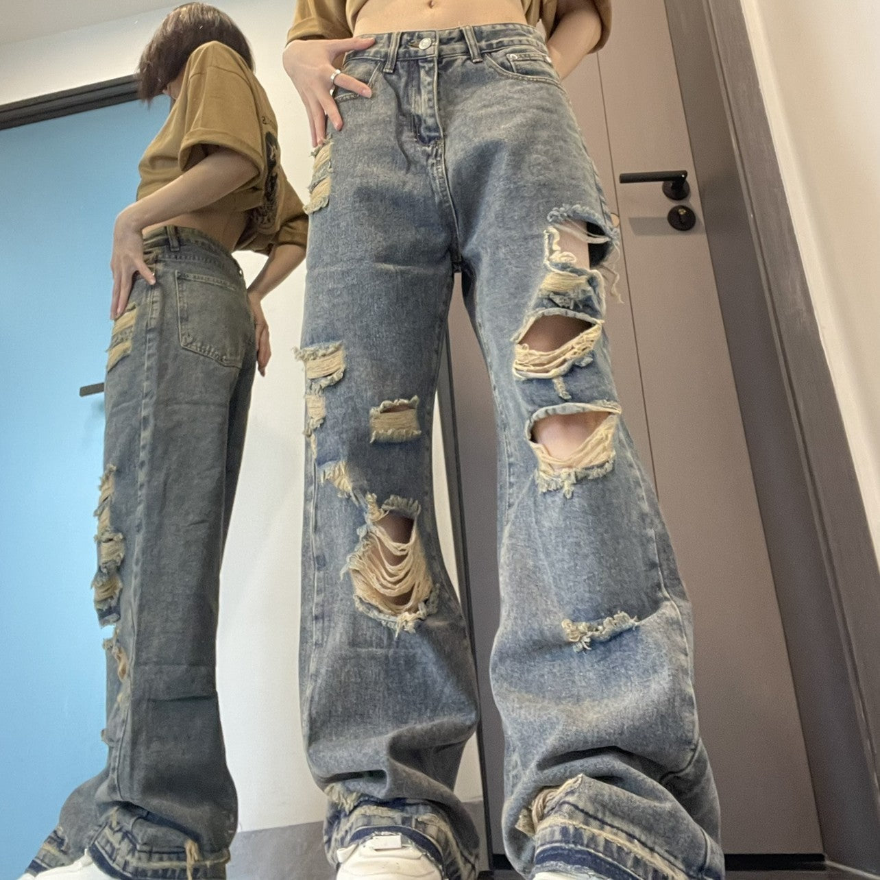 Raw Edge, Real Attitude – Distressed Denim Domination Hiphop Ripped Jeans For Women With Loose Wide Legs