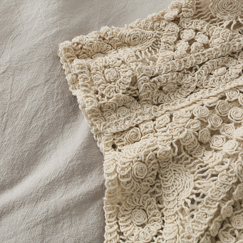 Elegant Crochet Panel Blouse | Sheer Sleeve Square Neck Top Women's Chiffon Panel Puff Long Sleeve Top