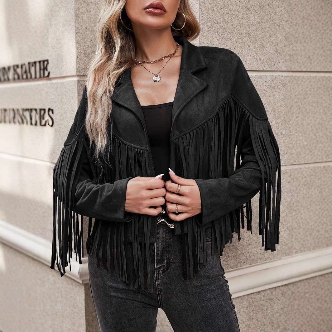 Spring And Autumn Casual Fringe Regular Sleeve Lapel Regular Women's Everyday Jacket