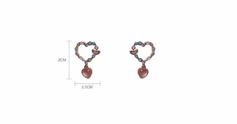 Rose Gold Heart Crystal Jewelry Set – Necklace & Earrings with Pink Drop Charms