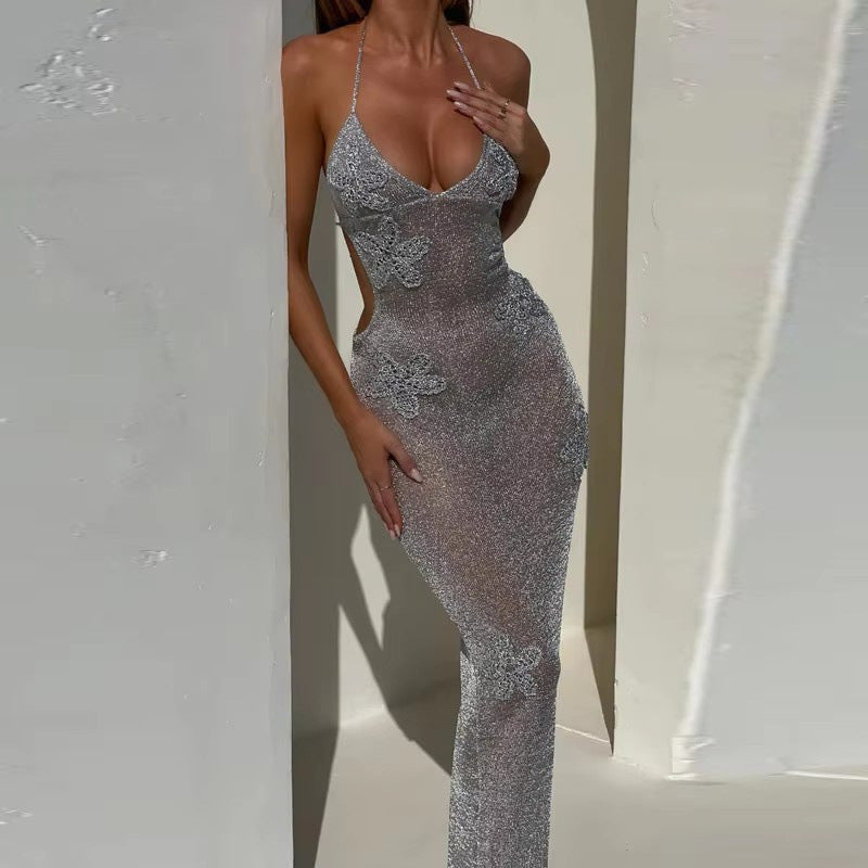 Deep V Strap Slim Fit Backless Dress For Women's